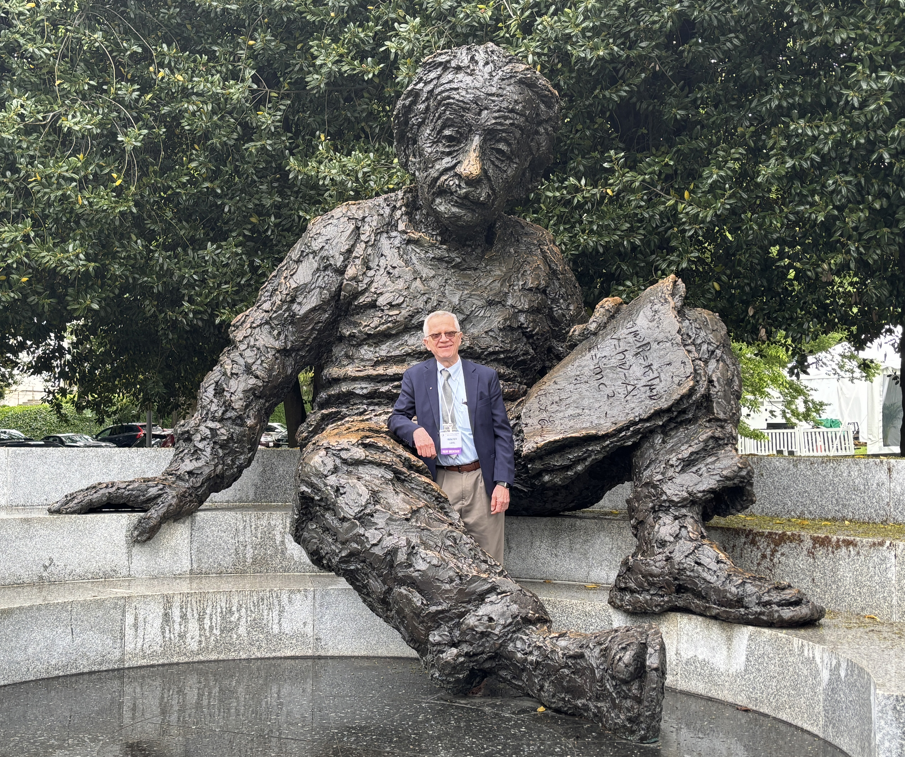 UC Davis Distinguished Professor Walter Leal with the Albert Einstein Memorial at the National Academy of Sciences.