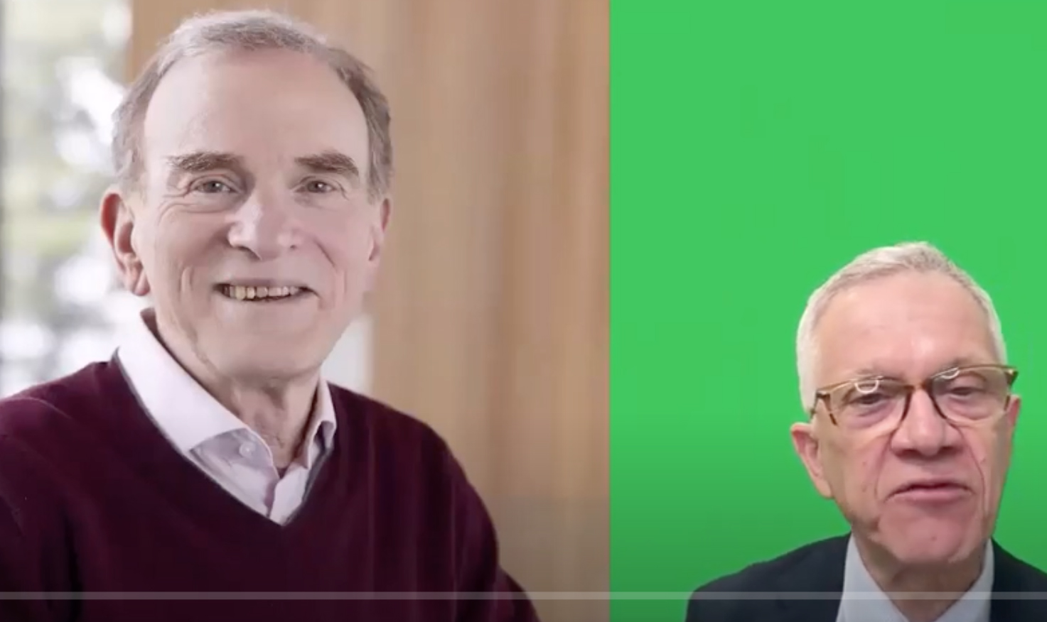 Screen shot of Nobel Laureaute Randy Schekman (left) and UC Davis Distinguished Professor Walter Leal.