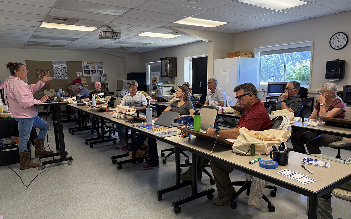Bee scientist and Professor Elina Nino leading the bee grafting class in 2025.