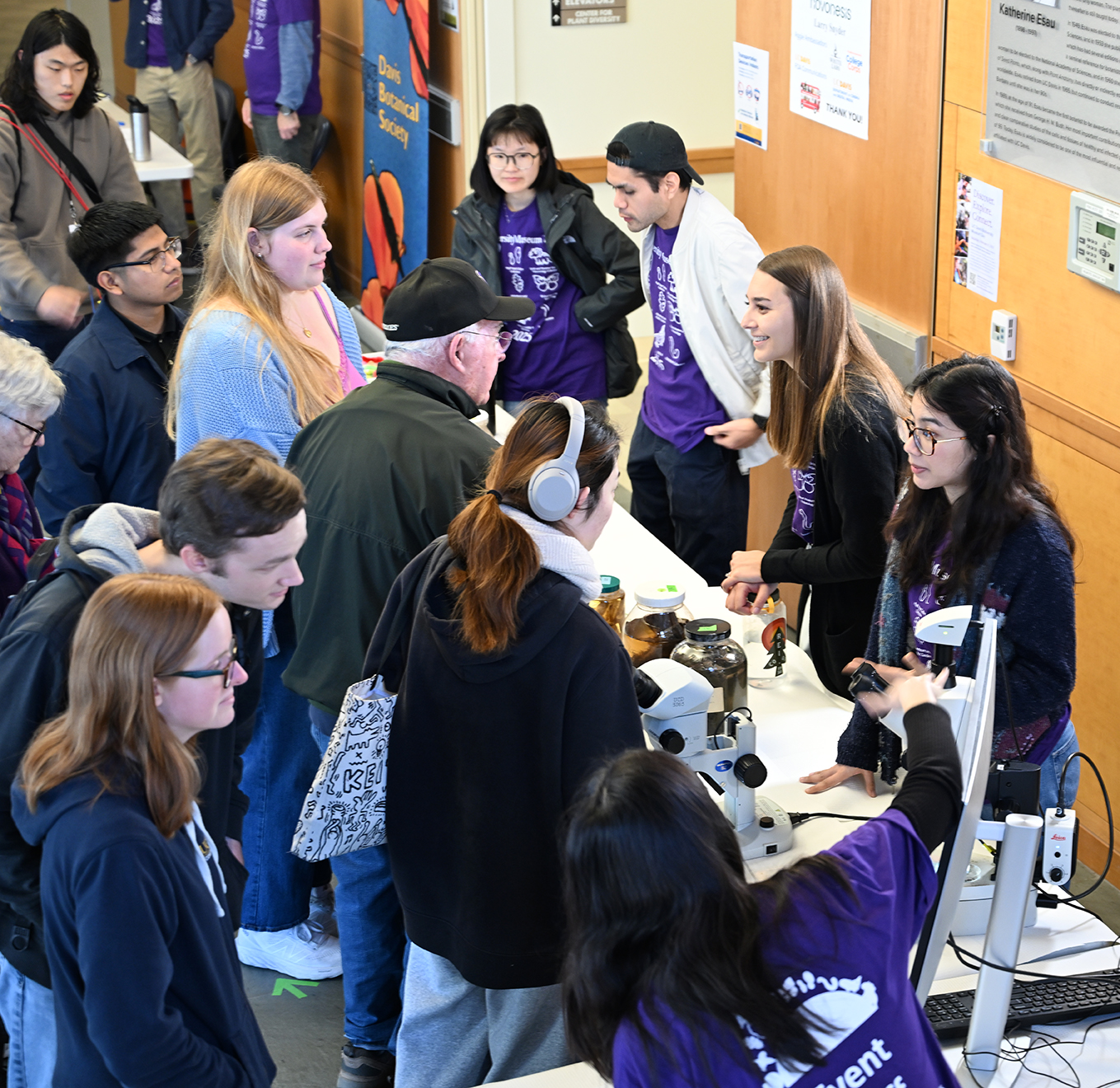 Graduate students from the nematology lab of Shahid Siddique answer questions about nematodes at a UC Davis Biodiversity Museum Day. (Photo by Kathy Keatley Garvey)