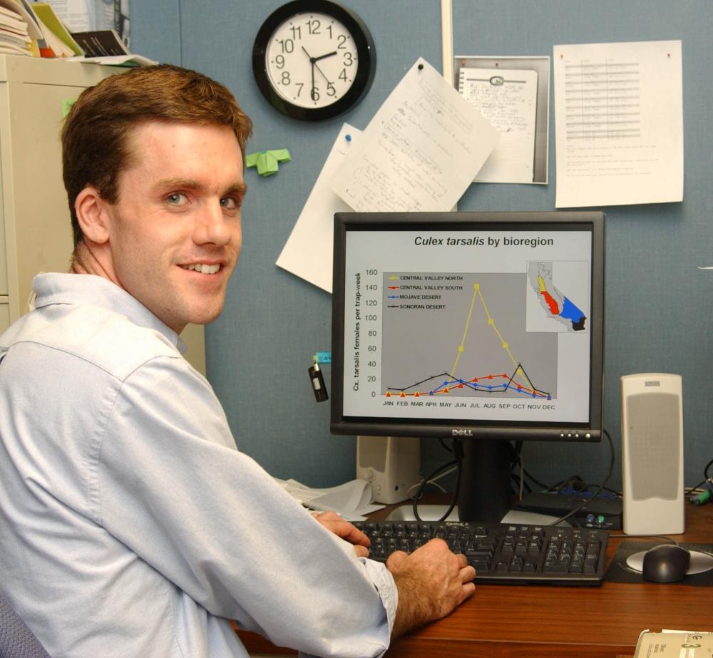 Medical entomologist Christopher Barker, shown here in 2006, was Bruce Eldridge's last graduate student. He received his doctorate in 2008 and is now a professor of pathology, microbiology and immunology at the UC Davis School of Veterinary Medicine. (Photo by Kathy Keatley Garvey)