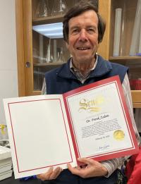 UC Davis distinguished professor Frank Zalom with State Senate Resolution